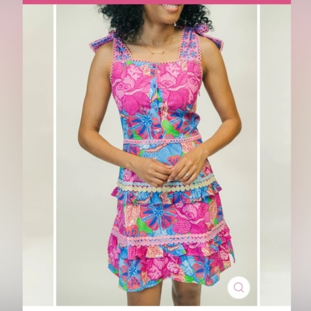 Marié Naomi Tiered Mini Dress Victoria Dunn Pink And Blue Medium